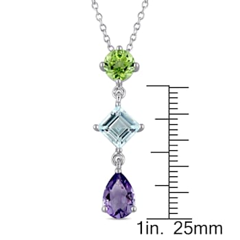 3 1/8 CT TGW Multi-Gemstones Drop Pendant with Chain in Sterling Silver