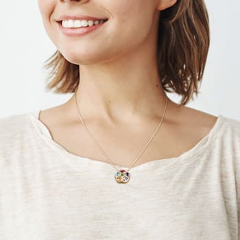 3 3/8 CT TGW Mixed Gemstones Floral Pendant With Chain in Yellow Plated
Sterling Silver