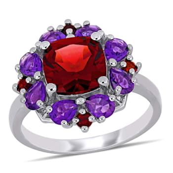 4 2/5 CT TGW Garnet and Amethyst Floral Ring in Sterling Silver