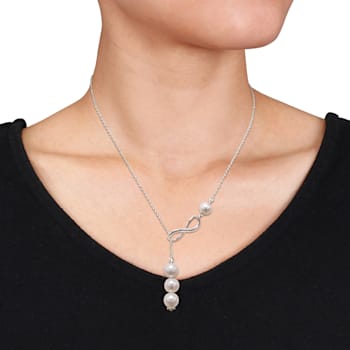 8-9.5 MM Freshwater Cultured Pearl Infinity Lariat Necklace in Sterling Silver