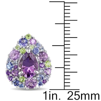 8-1/2ctw Tanzanite, Rose de France, Peridot and Amethyst Cluster
Earrings in Sterling Silver