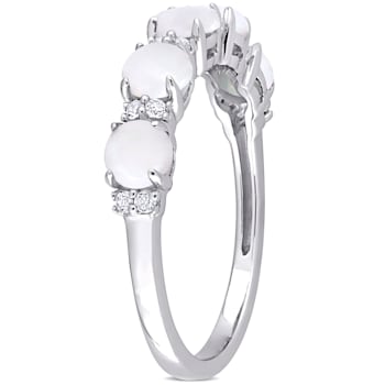 1 CT TGW Opal and White Topaz Semi Eternity Ring Sterling Silver