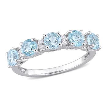 1 5/8 CTW Sky Blue Topaz and White Topaz  Semi-Eternity Ring in Sterling Silver