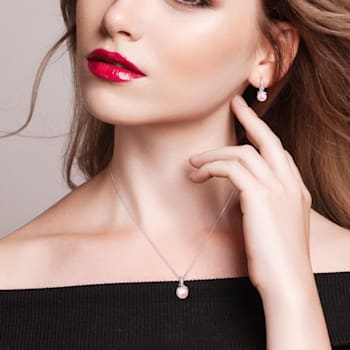 8-8.5MM Freshwater Cultured Pearl and 1/10 CT TW Diamond Earrings and
Pendant Set in Sterling Silver