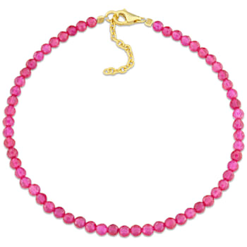 3 CT TGW Created Ruby Beaded Bracelet in Yellow Plated Sterling Silver
