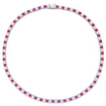 33 CT TGW Created Ruby and Created White Sapphire Tennis Necklace in
Sterling Silver