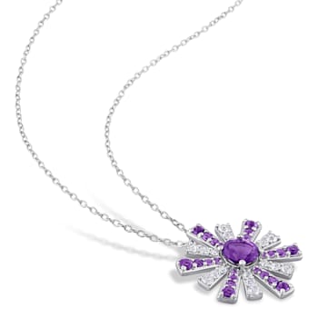 2 CT TGW African Amethyst and White Topaz Starburst Pendant with Chain
in Sterling Silver
