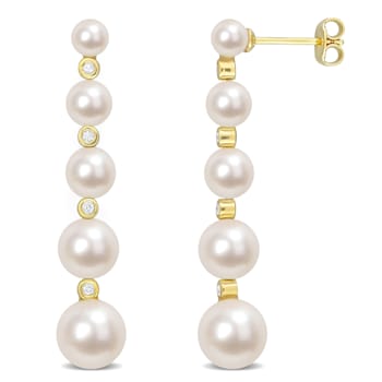 Cultured Pearl and 1/4 CT TGW White Topaz Earrings in 14K Yellow Gold
Over Sterling Silver