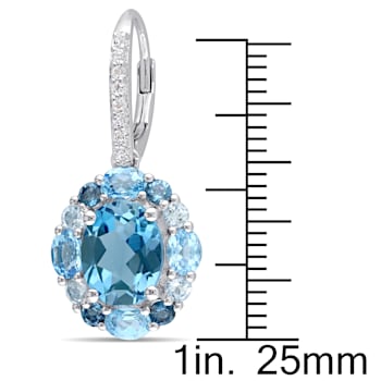 7-7/8ctw Sky, London and Swiss Blue Topaz Floral Drop Earrings in
Sterling Silver