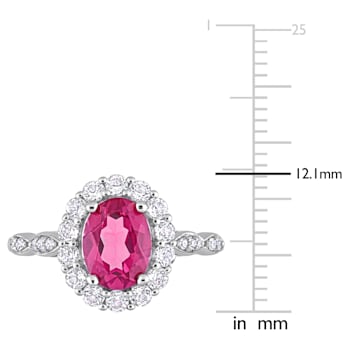 2 1/10 CT TGW Pink Topaz and Diamond Accent Halo Ring in 10K White Gold
