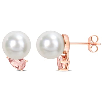 8-9MM South Sea Cultured Pearl and 4/5 CT TGW Morganite Stud Earrings in
14K Rose Gold