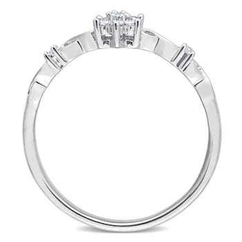 1/10 CT TW Diamond Floral Promise Ring in Sterling Silver