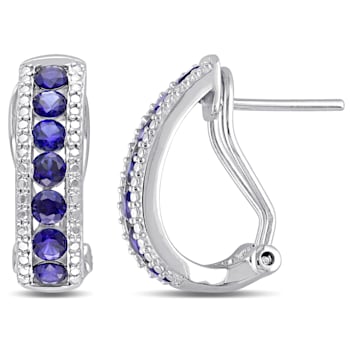 2 CT TGW Created Blue Sapphire Earrings in Sterling Silver