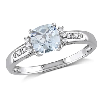 4/5 CT TGW Aquamarine and Diamond Accent Ring in Sterling Silver