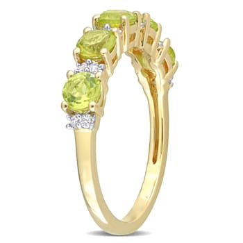 1 3/5 CTW Peridot and White Sapphire Semi-Eternity Ring in Yellow Gold
Plated Sterling Silver