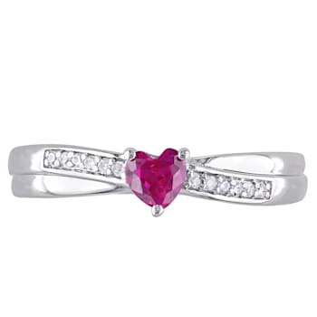 1/3 ctw Created Ruby and Diamond Accent Heart Ring in Sterling Silver
