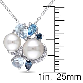 6.5-8MM Freshwater Cultured Pearl and Multi-color Topaz Cluster Pendant
in Sterling Silver