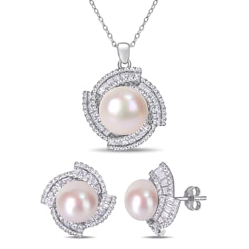 9.5-12.5MM Freshwater Cultured Pearl Earrings & Pendant Set in
Sterling Silver