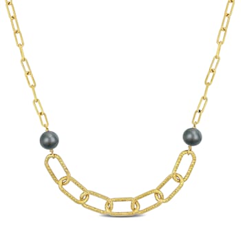9-10 MM Grey Freshwater Cultured Pearl Oval Link Necklace in 18K Yellow
Gold Over Sterling Silver