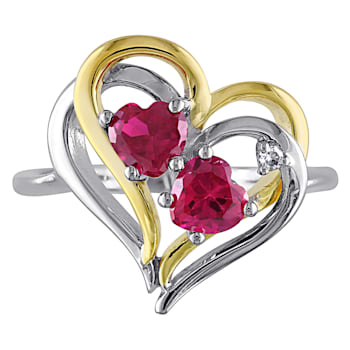 1 1/6 CT TGW Created Ruby and Diamond Accent Heart Ring in 2-Tone
Sterling Silver
