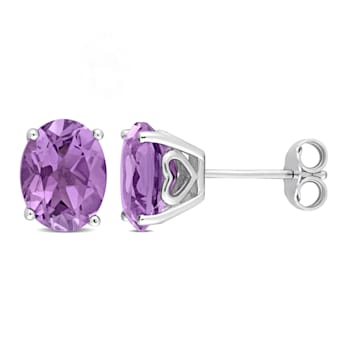 4 CT TGW Oval Amethyst Stud Earrings in Sterling Silver