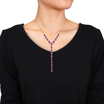 9 1/2 CT TGW Amethyst Lariat Necklace in Sterling Silver