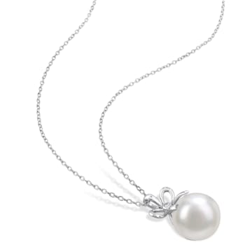 12-12.5MM Freshwater Cultured Pearl & Created White Sapphire Accent
Pendant in Sterling Silver