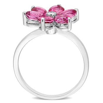 2 4/5 CT TGW Pink Topaz and Diamond Accent Floral Ring in 10K White Gold
