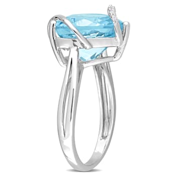 7 CT TGW Sky Blue Topaz and Diamond Accent Heart Ring in Sterling Silver