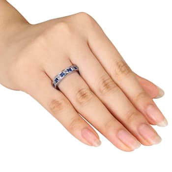 2 3/8 CTW Created White and Blue Sapphire Anniversary Band in Sterling Silver