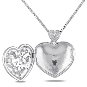 Diamond Heart Locket Pendant with Chain in Sterling Silver