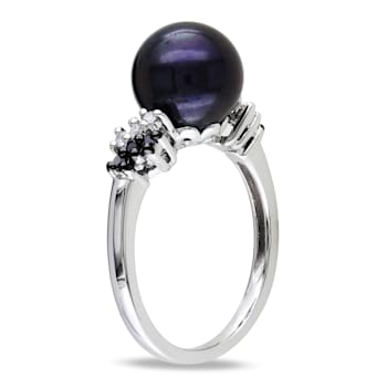 9-9.5MM Black Freshwater Cultured Pearl and 1/8 CT TW Black & White
Diamond Ring in Sterling Silver