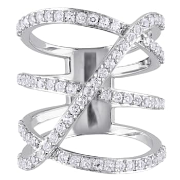 2 2/5 CT TGW White Topaz Crossover Split Shank Ring in Sterling Silver