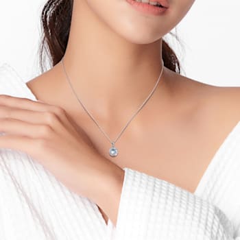 1 3/5 CT TGW Sky Blue Topaz Halo Pendant with Chain in Sterling Silver