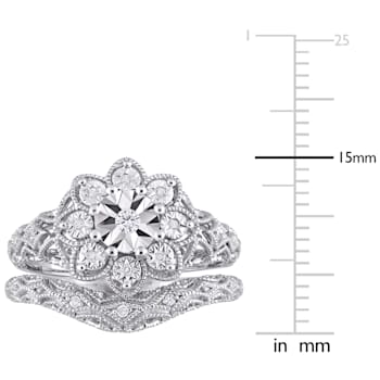 1/10 CT TW Diamond Vintage Bridal Set in Sterling Silver