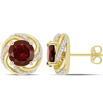 4 1/3 CT TGW Garnet and White Topaz Swirl Stud Earrings in Yellow Plated
Sterling Silver