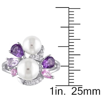 6.5-8MM Freshwater Cultured Pearl & 1 3/8 CT TGW Multi Gem Ring in
Sterling Silver