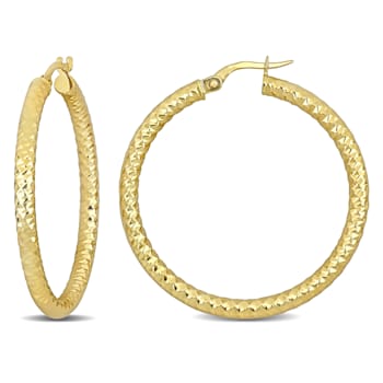 36mm Textured Hoop Earrings in 14k Yellow Gold