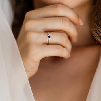 1/3 CTW Created Blue and Created White Sapphire with Diamond Accent Ring
Set in Sterling Silver