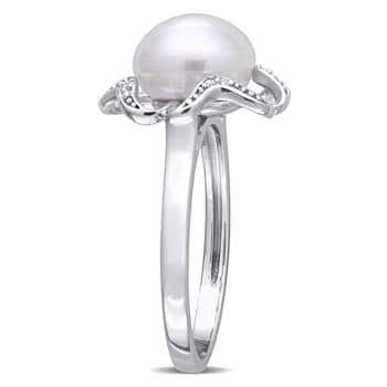9-9.5MM Freshwater Cultured Pearl and Diamond-Accent Floral Cocktail
Ring in Sterling Silver