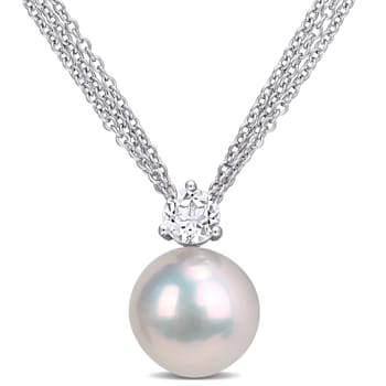 11-12MM Freshwater Cultured Pearl and 5/8 CT TGW White Topaz Pendant in
Sterling Silver