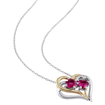 1 1/6 CT TGW Created Ruby and Diamond Accent Heart Pendant with Chain in
2-Tone Sterling Silver