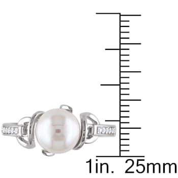 8-8.5MM Freshwater Cultured Pearl and Diamond Twist Ring in Sterling Silver
