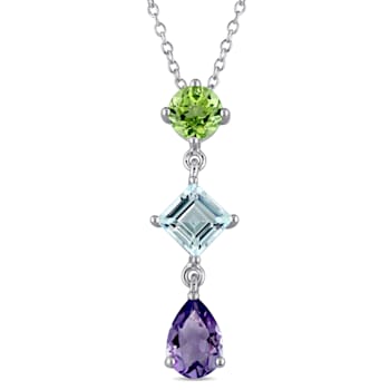 3 1/8 CT TGW Multi-Gemstones Drop Pendant with Chain in Sterling Silver