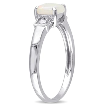 1/2 CT TGW Opal and Diamond Accent Ring in Sterling Silver