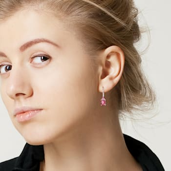 6 1/3 CT TGW Pink Topaz, Ruby and 1/10 CT TW Diamond Earrings in
Sterling Silver