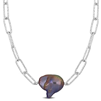 13-14 MM Grey Freshwater Cultured Pearl Necklace in Sterling Silver