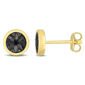 Black Diamond Accent Circle Men's Stud Earrings in 18K Yellow Gold Over
Sterling Silver