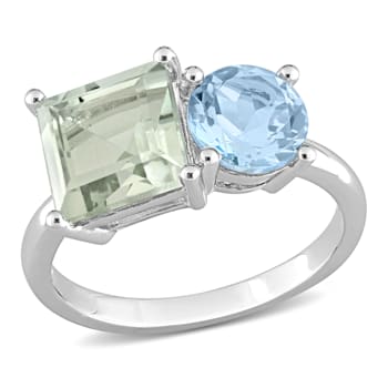 3 4/5 CT TGW Green Quartz and Sky Blue Topaz Ring in Sterling Silver