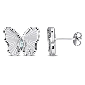 1/6 CT TGW Aquamarine Butterfly Stud Earrings in Sterling Silver